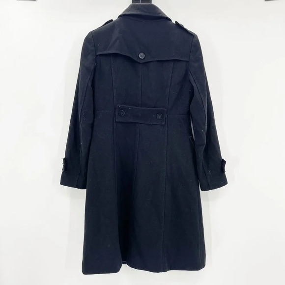 Kenneth Cole Trench Coat Women's Size 4 Black 4 Utility Pockets Mid Length Wool - Picture 2 of 5
